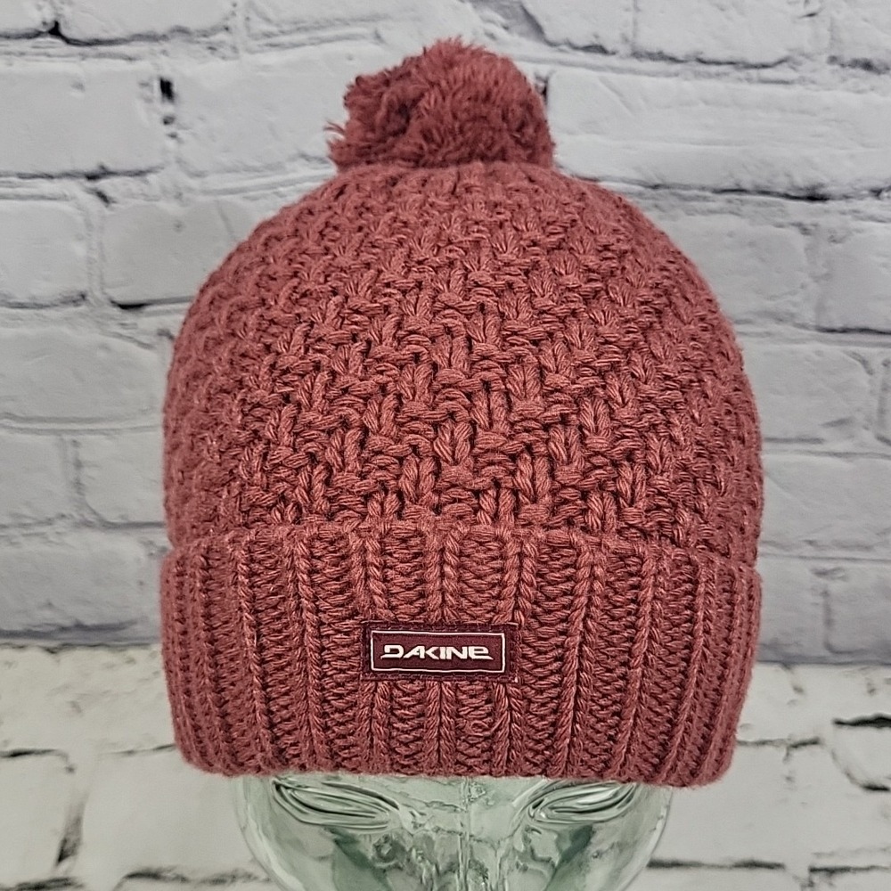 Dakine Tiffany Beanie Hat One Size Rose‎ Cable Knit Fleece Lined Pompom Ski Cap
